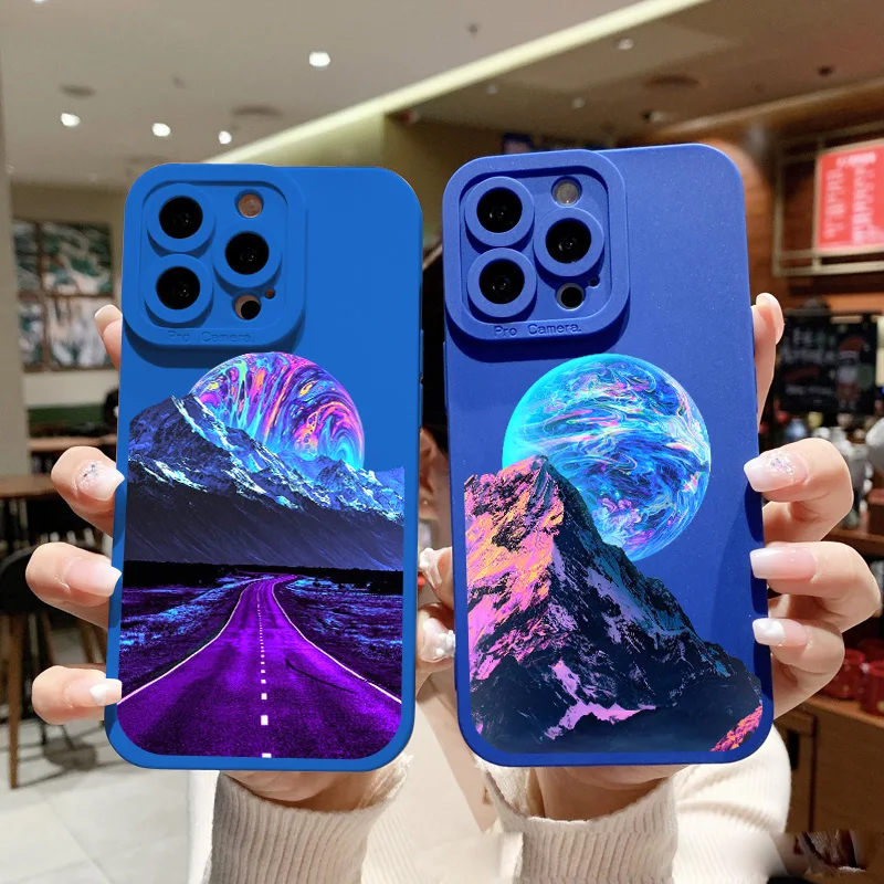 

Space Moon Case For iPhone 14 11 12 13 Pro Max XR XS X Cases Blue Phone Cover For iPhone 7 8 Plus SE2 Soft Silicon fashion Shell