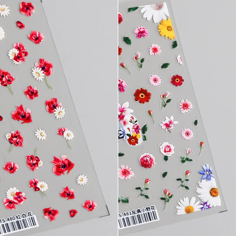 

1pc Daisy 3D Stickers For Nails Art Decoration White Clear Floral Nail Slider Decals Blooming Rose Leaf Adhesive Stickers Wraps