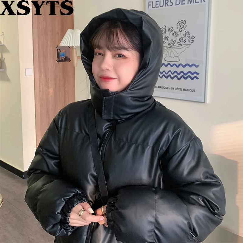 

Женская зимняя куртка с капюшоном, черная теплая свободная Толстая Повседневная куртка с длинным рукавом, модель K266 в Корейском стиле, 2022