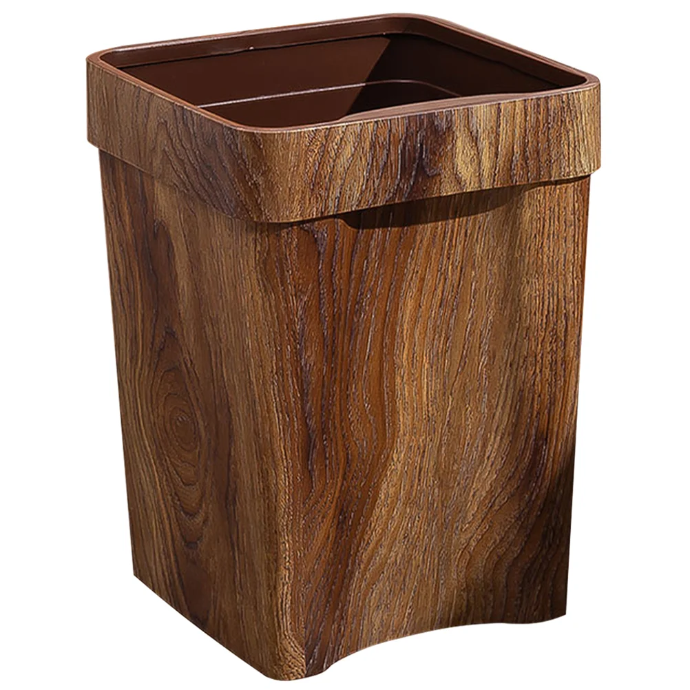 

Wood Grain Trash Can Garbage Natural Style Waste Retro Decor Household Plastic Office Home Bin Basket Room