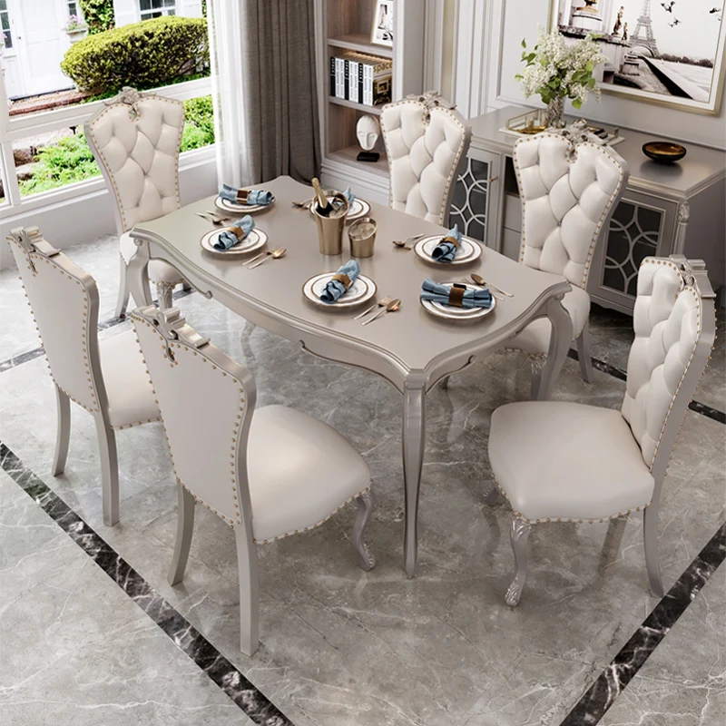 

American light luxury rectangular dining table and chair combination household 4-6 simple European solid wood marble dining tabl