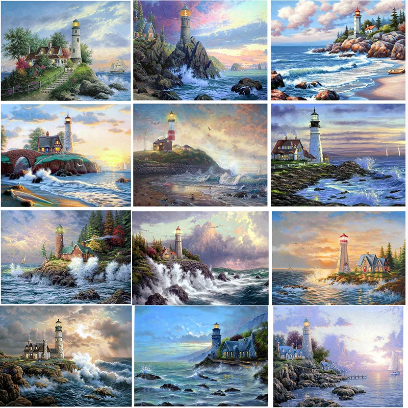 

Seaside Lighthouse Scenery Decorative Paintings Diamond Painting By Numbers Diy Home Decoration Xiao Diamond Mosaic Art Quadro