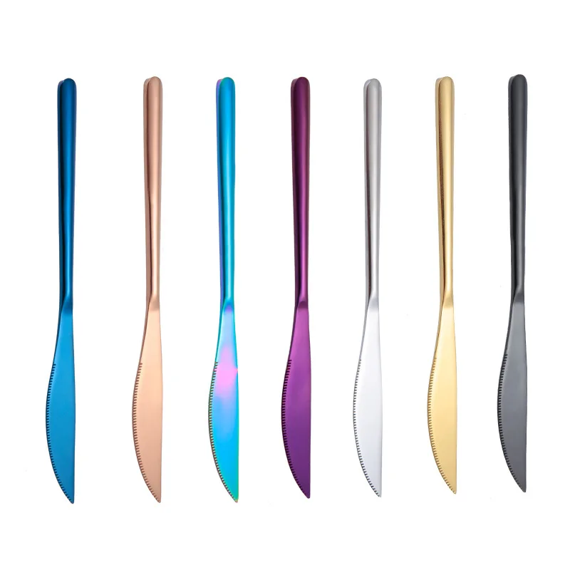 

High-grade Stainless Steel Korean Knife Thickened Golden Cutlery Western Steak Knife Knives Beef Cutting Household Tableware