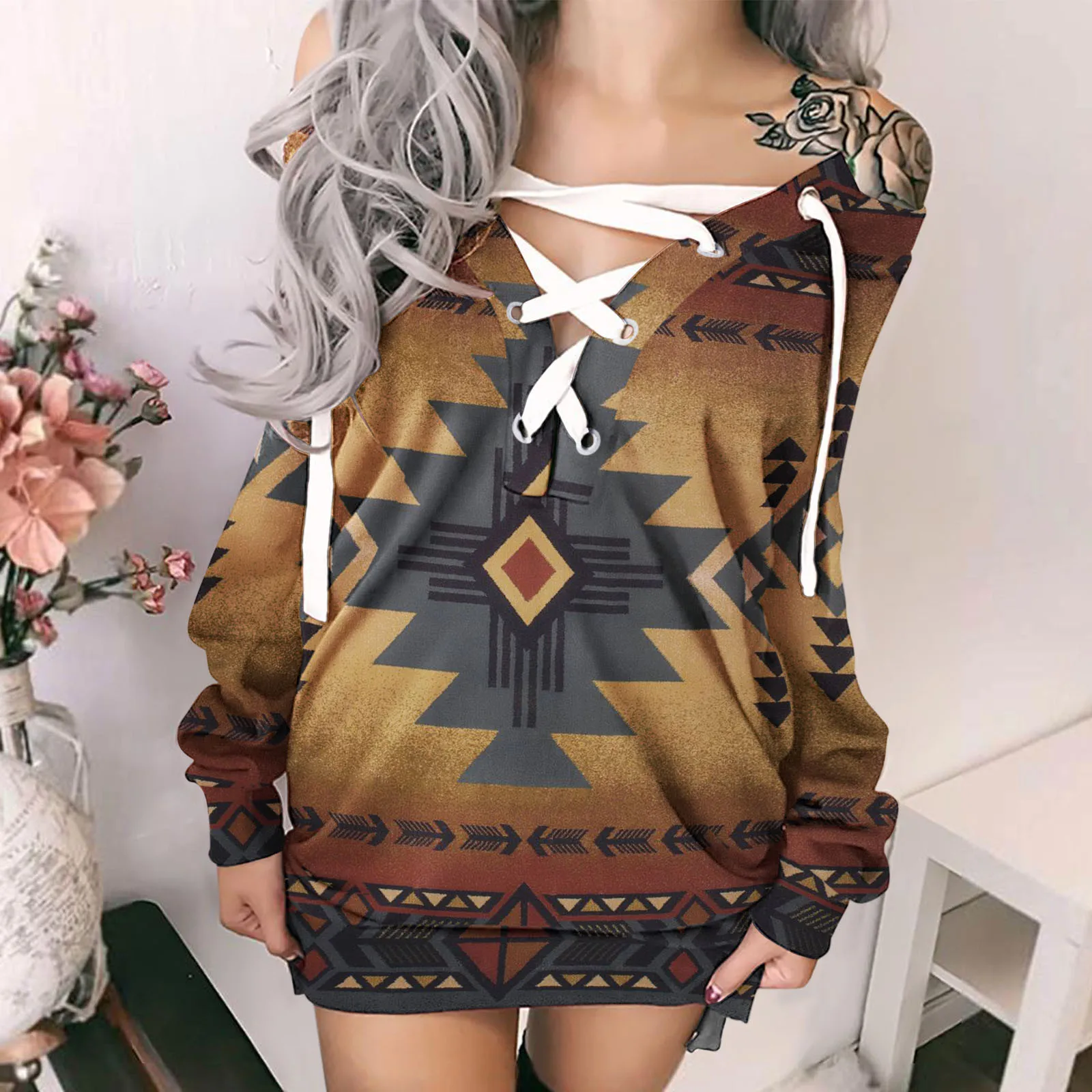

Sweatshirt Dress For Women Vintage Prints Hoodie Dress Off Long Fitted Dress off Shoulder Dresses Capped Sleeve Dress for Women