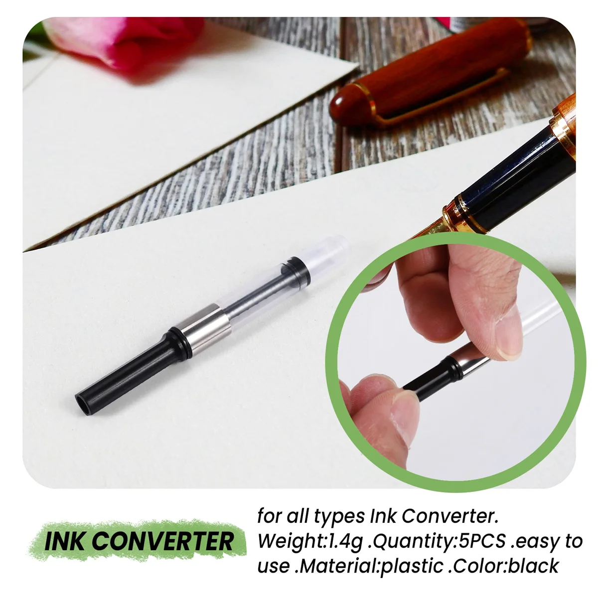 5pcs fountain Pen Ink Converter Reservoir New Suitable for all types Black
