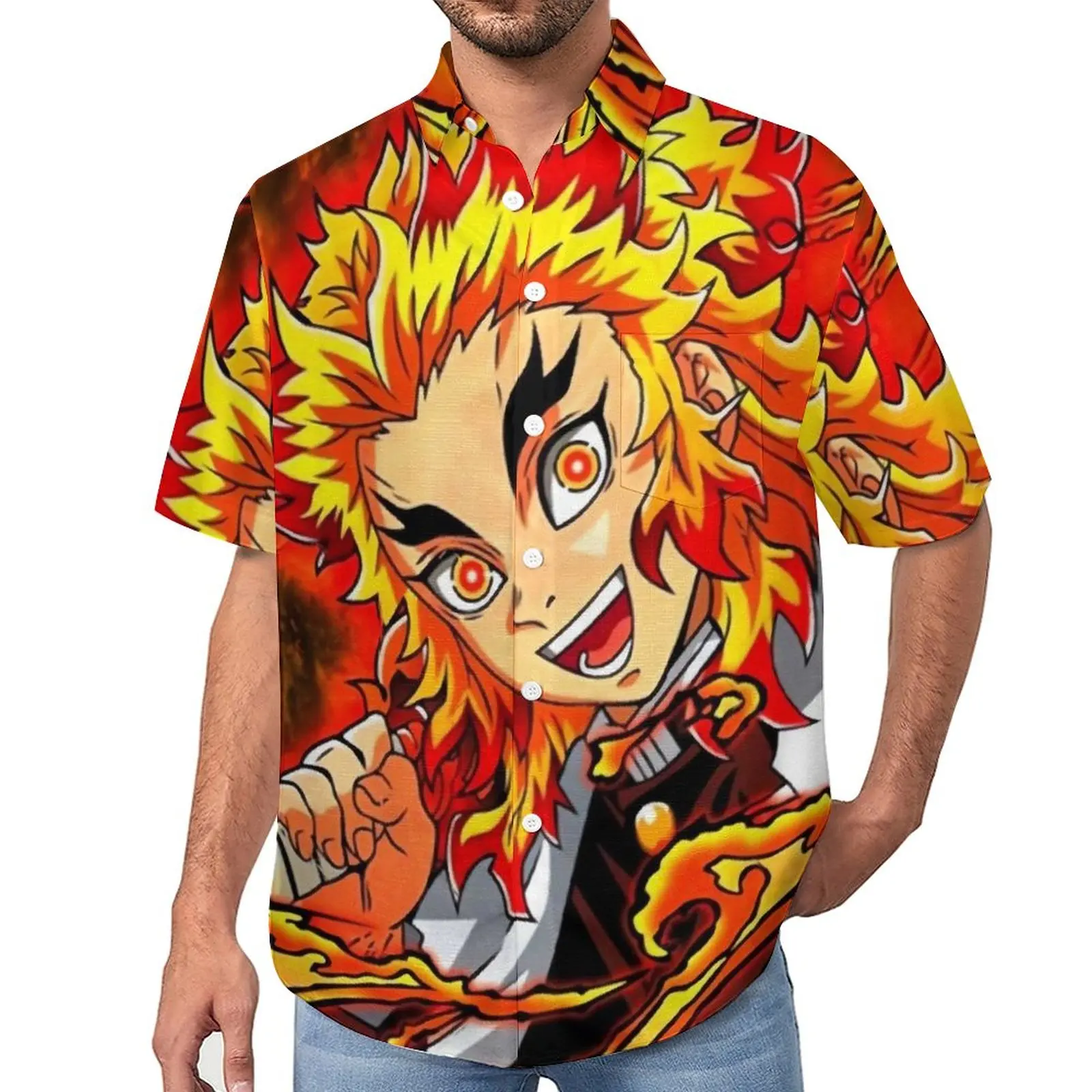 

Demon Slayer Vacation Shirt The Flame Hashira Hawaii Casual Shirts Male Y2K Blouses Short-Sleeve Design Clothing Plus Size 4XL
