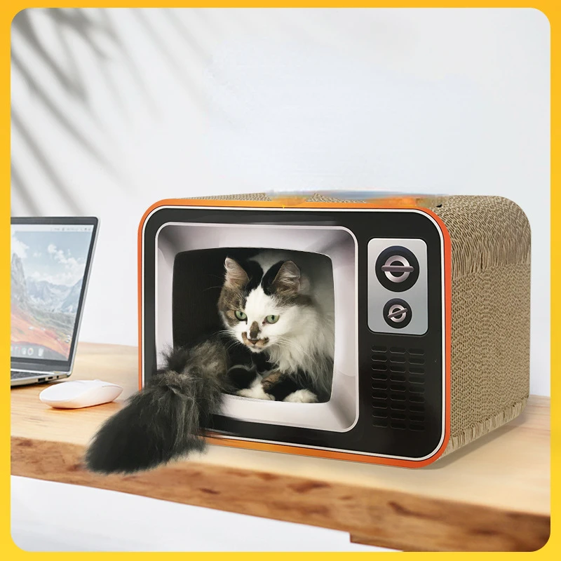 

Retro TV Scratcher For Cats Claw Grinder High Density Corrugated Paper House For Cats Cat Claw Board Cats Toy