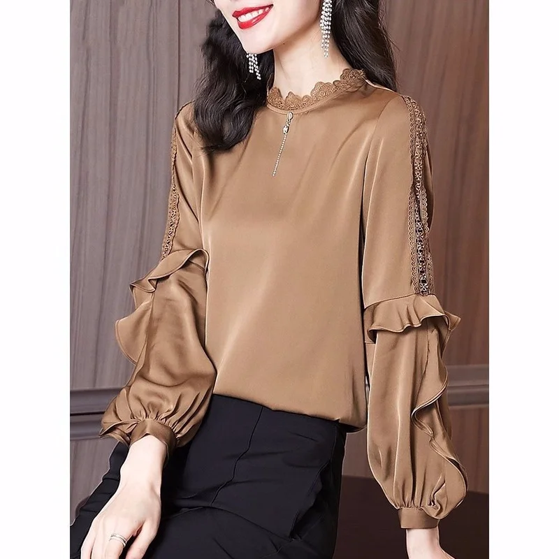 

Spring blouse 2022 new foreign Ocean don't design a lot of lotus lace take the bottom small shirt long-sleeved jacket clothing