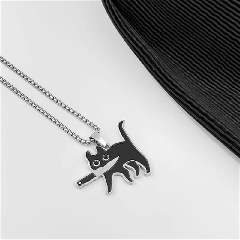 Хип-хоп модный нож с котом длинный кулон ожерелья для женщин и мужчин забавный