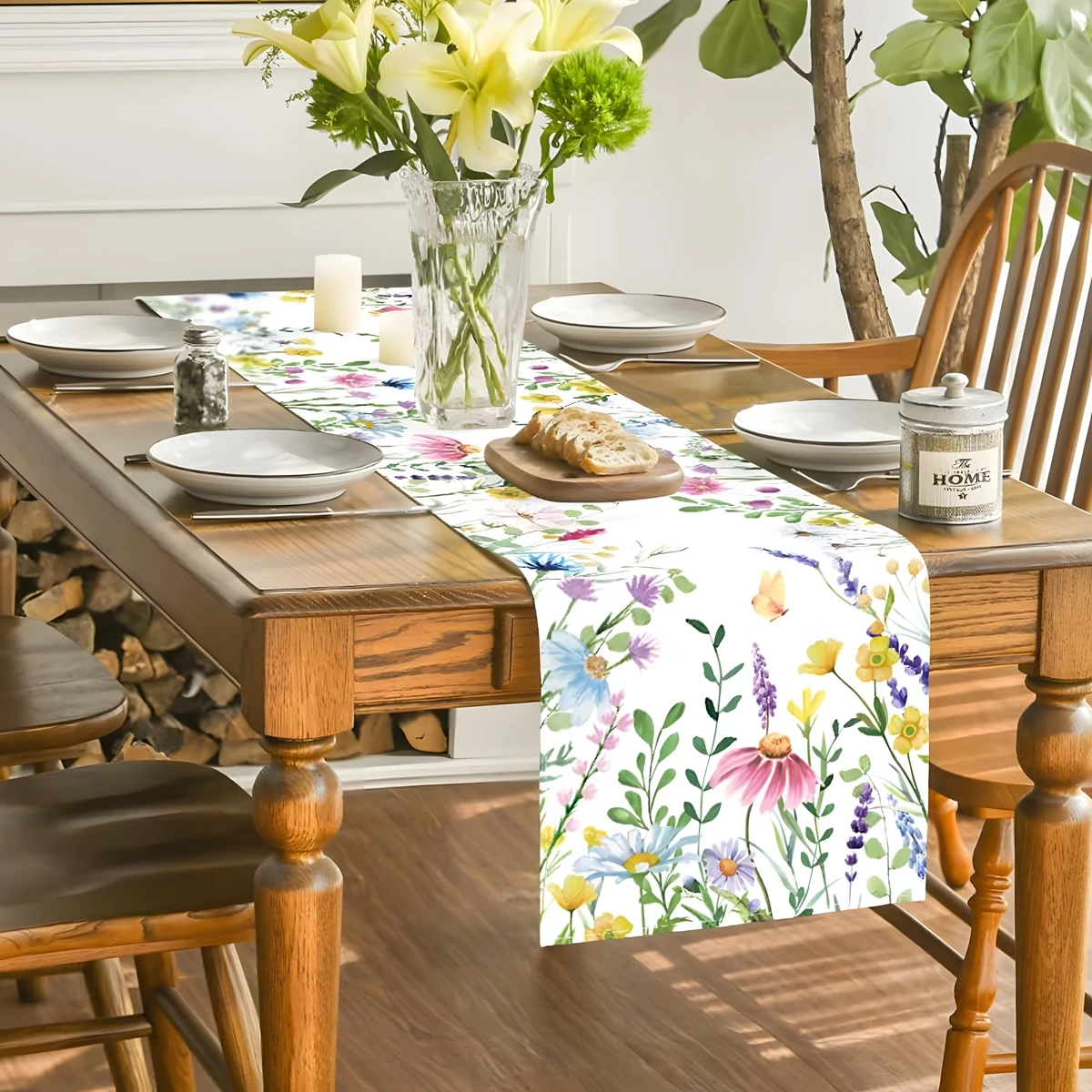 Винтажная льняная дорожка для стола с узором бабочки и дикими цветами идеально