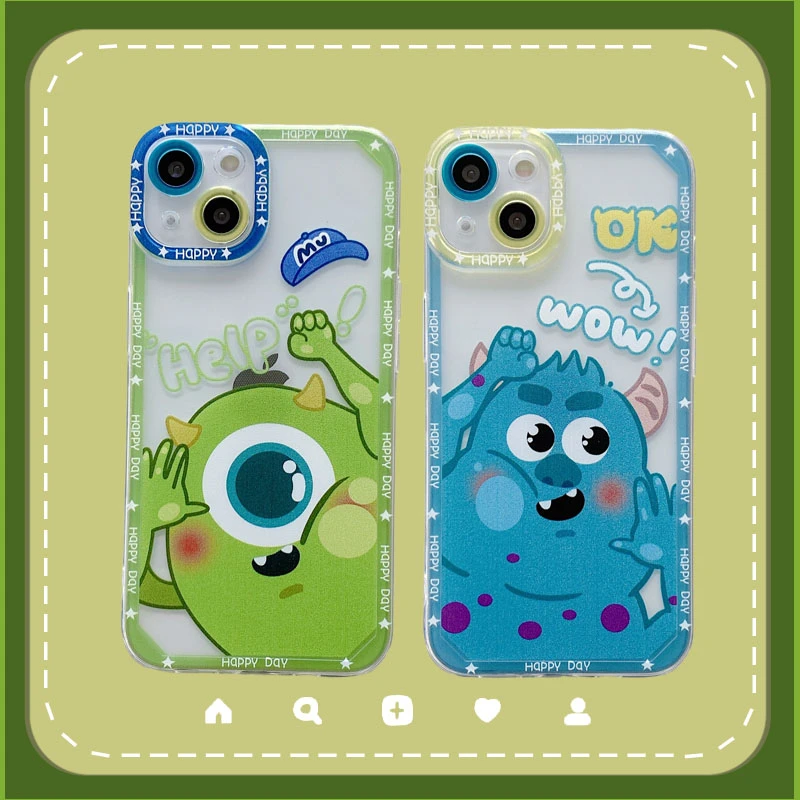 

Bandai creative couple cute monster clear Phone Case for iPhone 13 12 11 Pro Max Xs Xr X XsMax 8 7 Plus High Quality Case