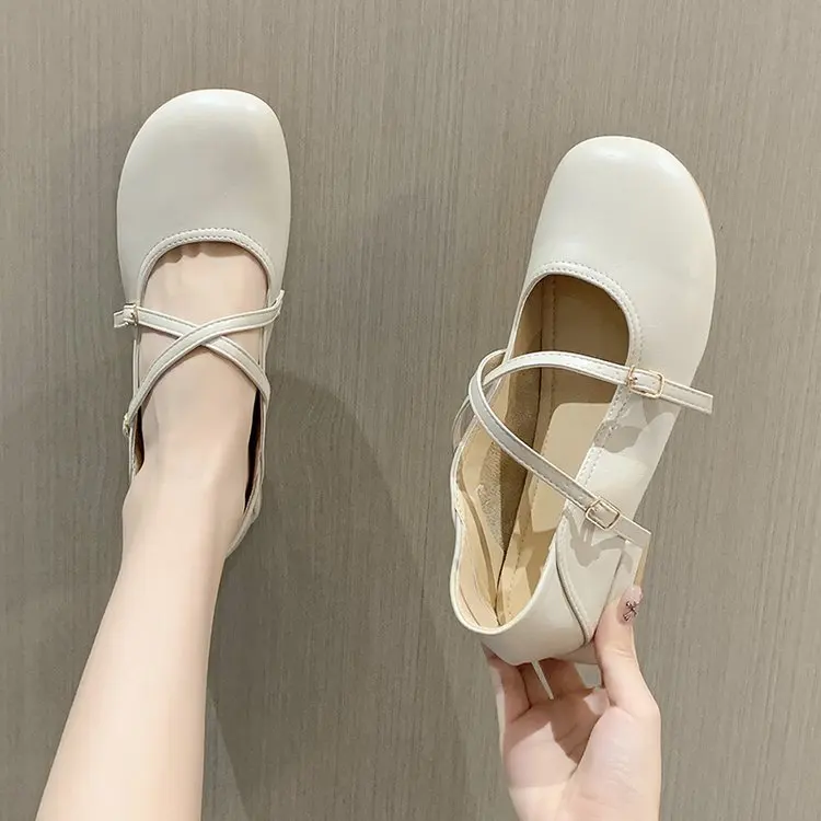

Single Shoes Women's Spring New Soft Bottom Retro Style Simple Basic Models All-match Square Toe Solid Color Women's Flat Shoes
