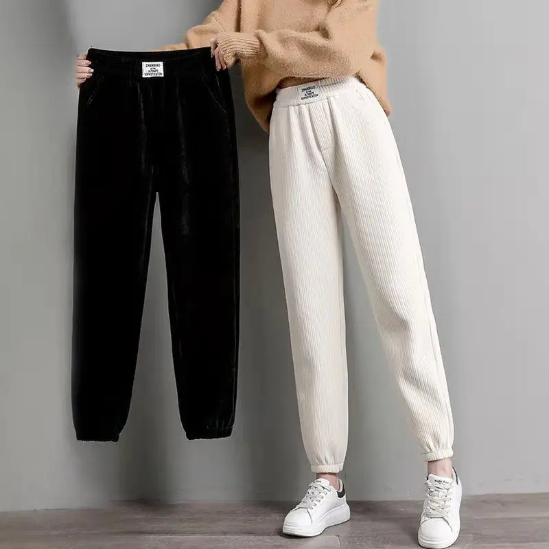 

Pants Women New Hot Warm Thickening Solid Color Sweatpants Casual Winter Fashion Femme Elastic Waist Streetwear Loose T492