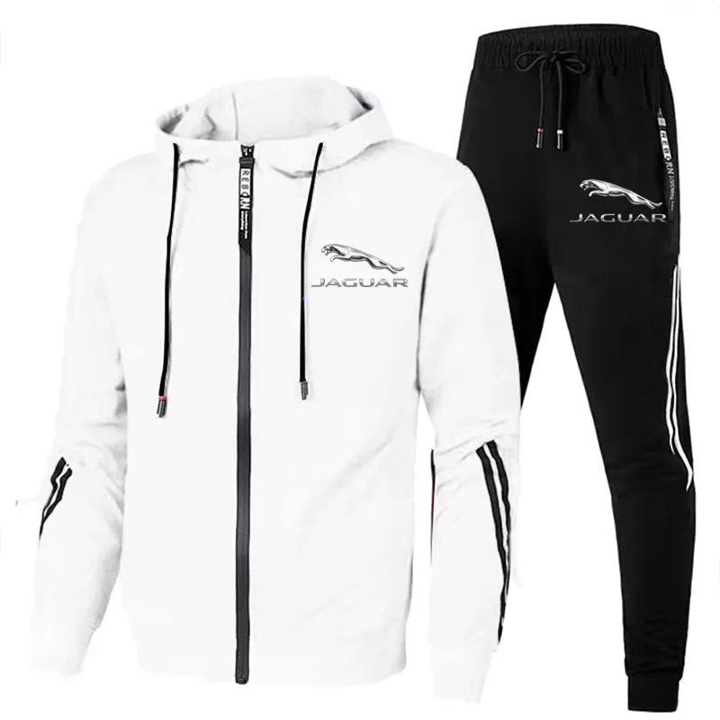 2-piece restricted jacket Jaguar logo printed men's car sports hoodie+pullover gym jogging suit sweater and pants suit 2023