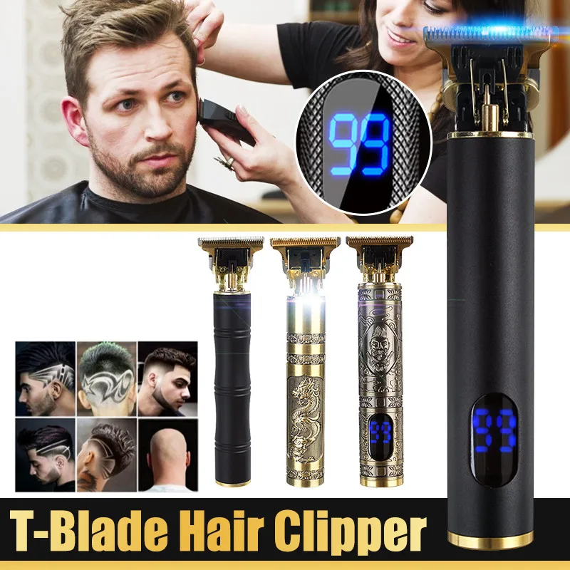 

9PCS Electric USB Rechargeable Hair Trimmer Pro Li Liner Grooming Cordless T-Blade Clipper Set With LCD Display Electric Shaver