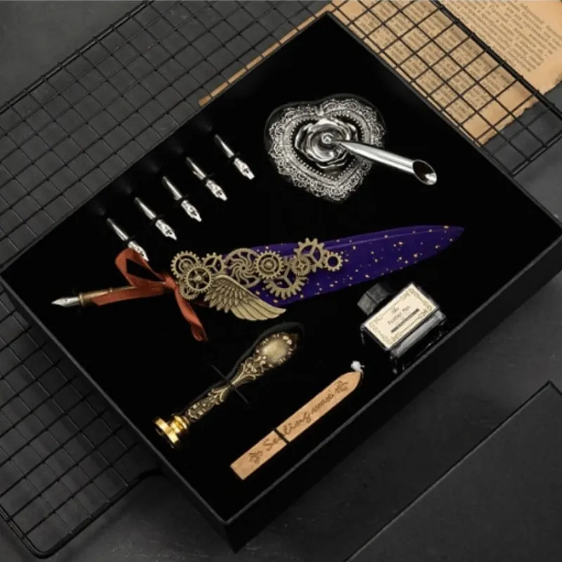 

Vintage Calligraphy Pen Wax Seal Bead Feather Dip Fountain Pen Stamping Steampunk Stamp Accessories Wax Stamp Craft Supplies Set
