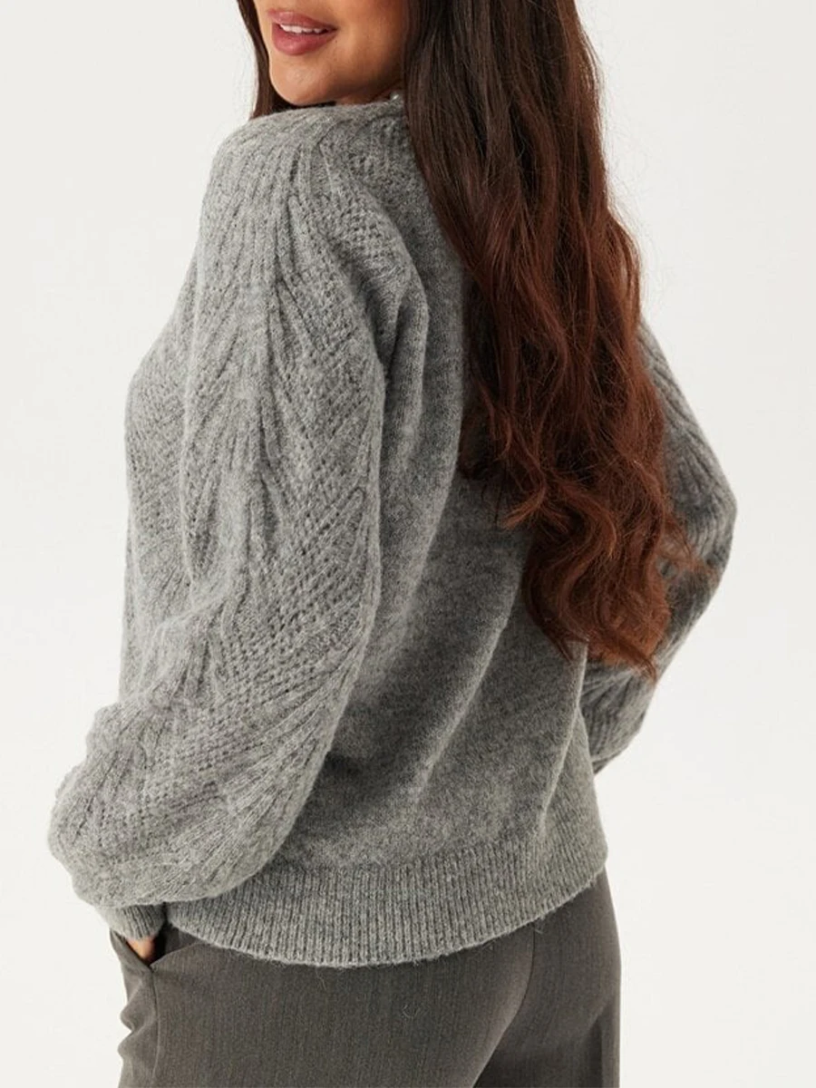 Женский вязаный свитер с длинным рукавом и V-образным вырезом галстуком-бабочкой