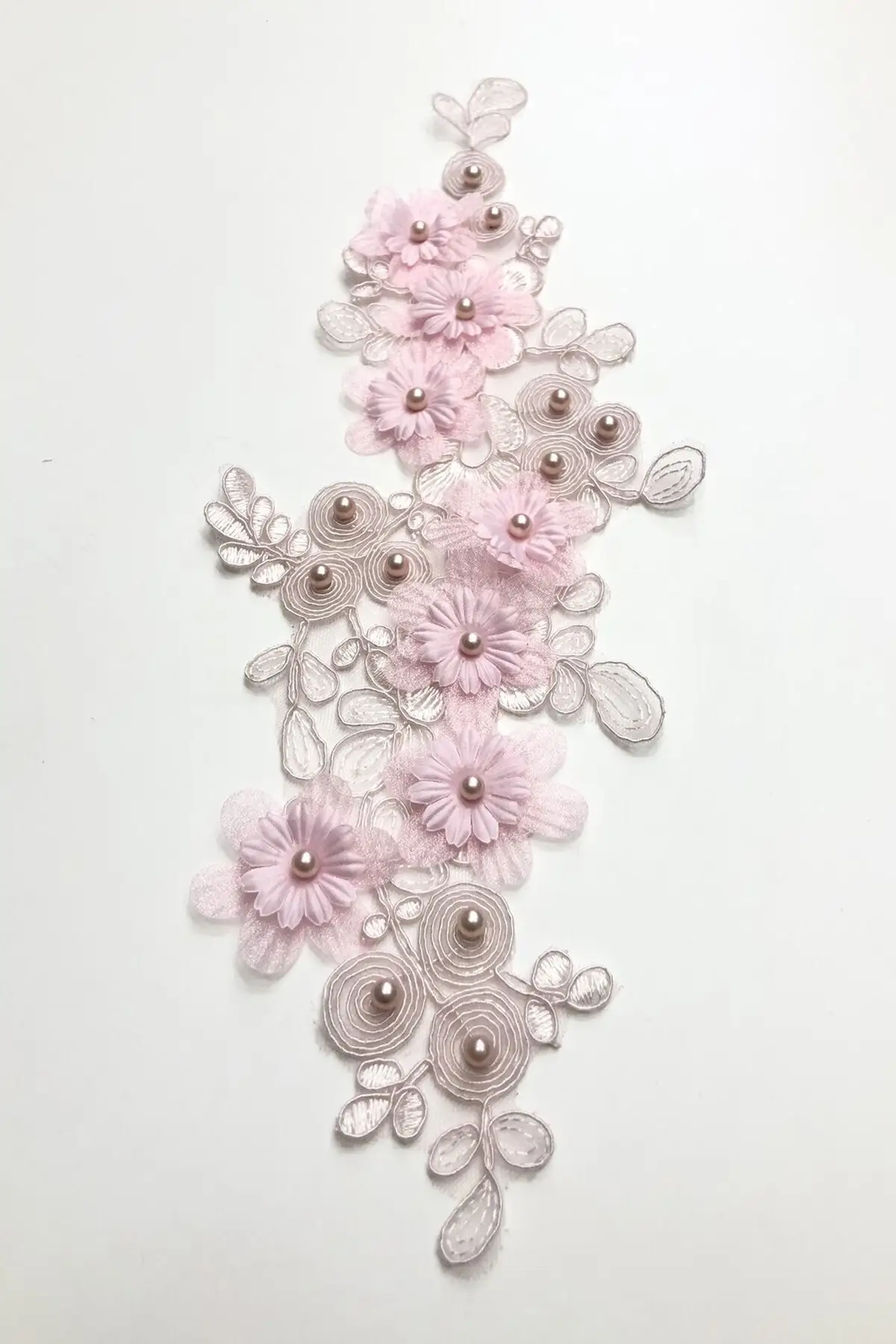 

Pink Pearl Embroidered Piece Filet Lace Lace