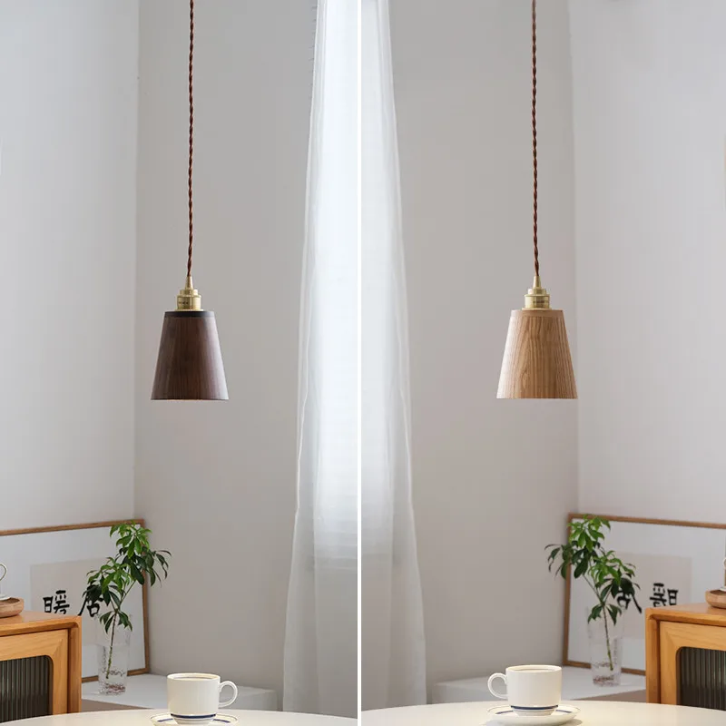 Loft Wood Lampshade Led Pendant Light Modern Kitchen Dining Room Hanging Lamp Ceiling Home Decor Brass Lighting E27 Base Fixture
