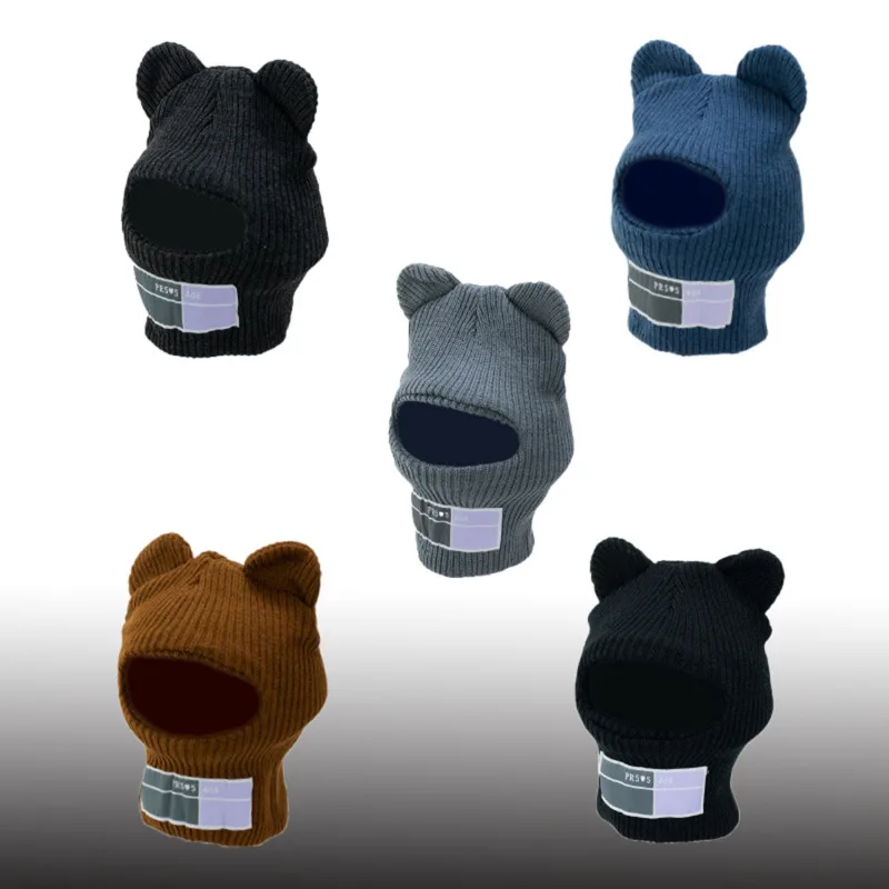 

Cute Full Face Cover Ski Mask Hat with Bear Ear Knitted Hats Windproof Beanies Bonnet Winter Warm Unisex Caps