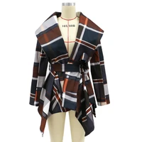 2022 woolen casual commuter coat bow spring and autumn womens plaid womens new color plaid warm slim coat