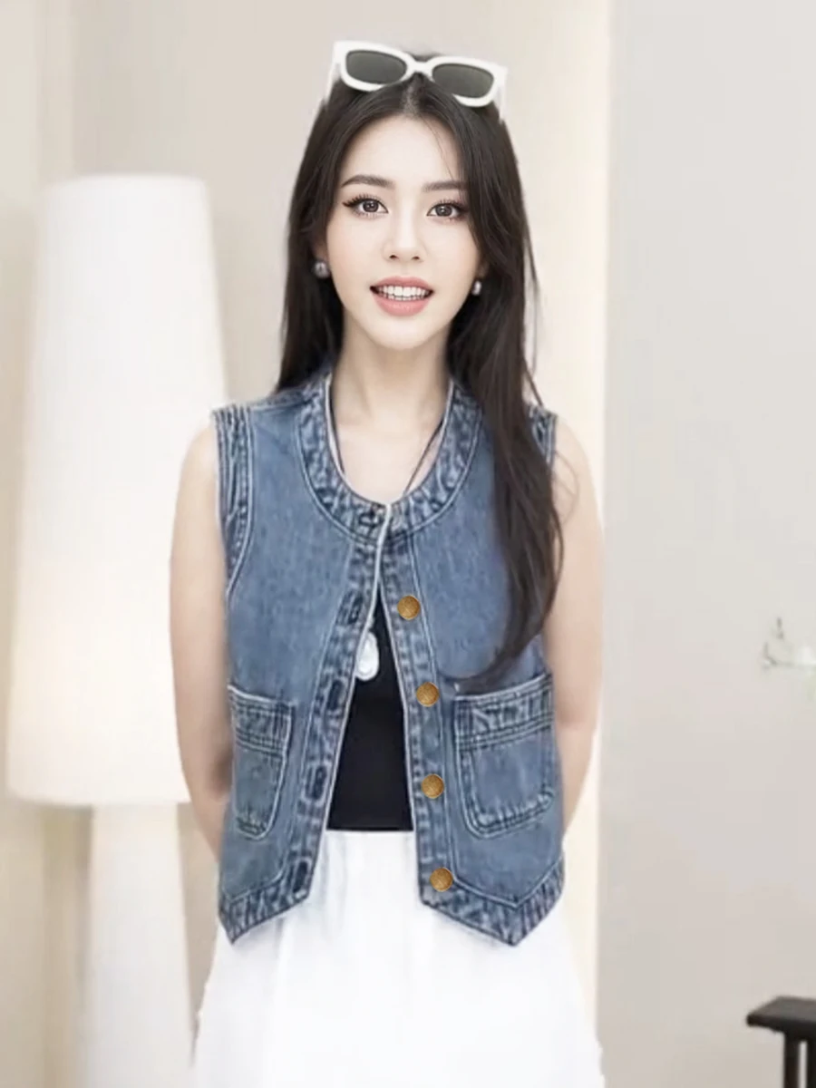 Европейские товары Джинсовый жилет Женская верхняя одежда ранней осени Жилет