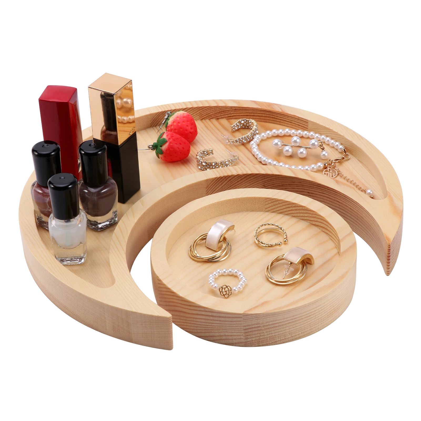 

Sun Moon Shape Crystal Organizer Easy Clean Wooden Tray Storage For Display Multifunction Desktop Household Space Saving