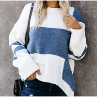2022 autumn and winter new womens color matching sweater round neck pullover womens knitted sweater top