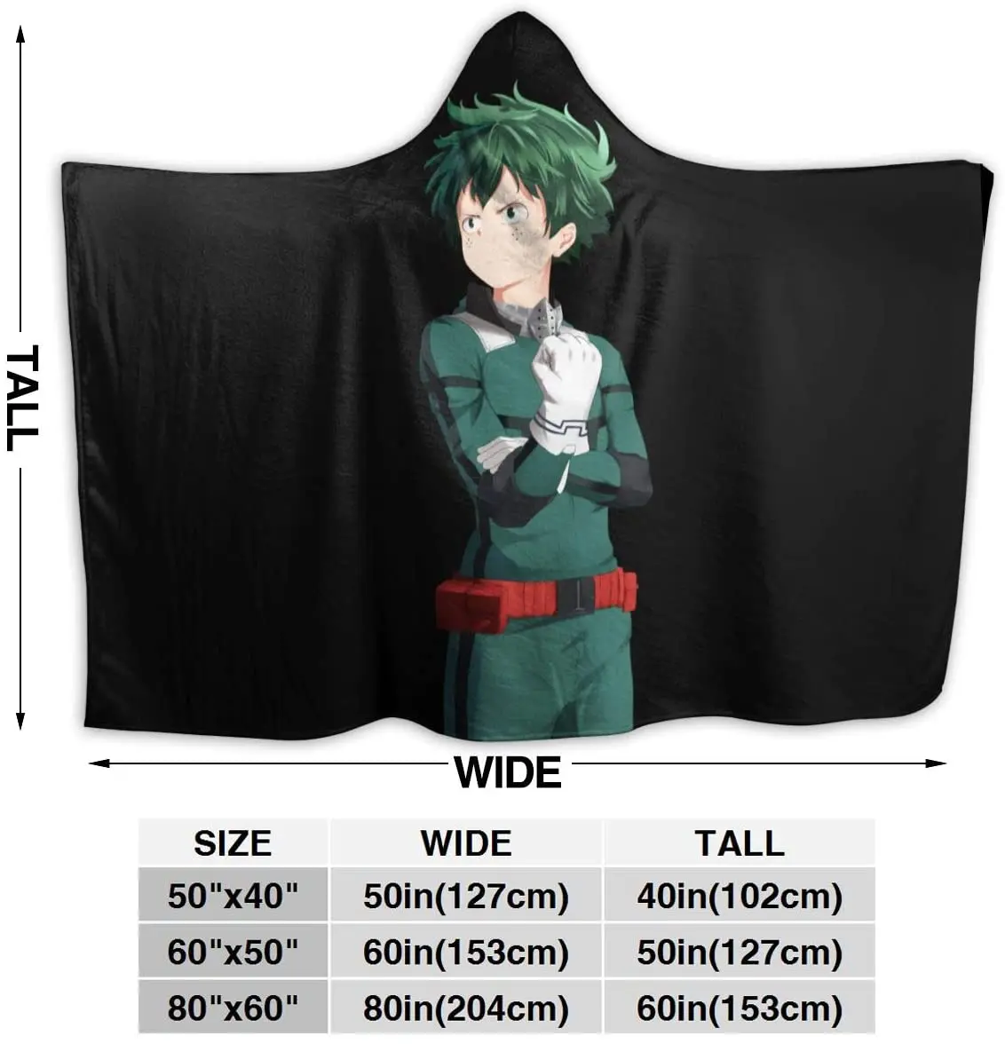 

My Hero Academia of MHA Deku Izuku Midoriya Throw Blanket for Unisex Adult Hooded Blanket for Sofa Wearable Blanket Flannel Blanket