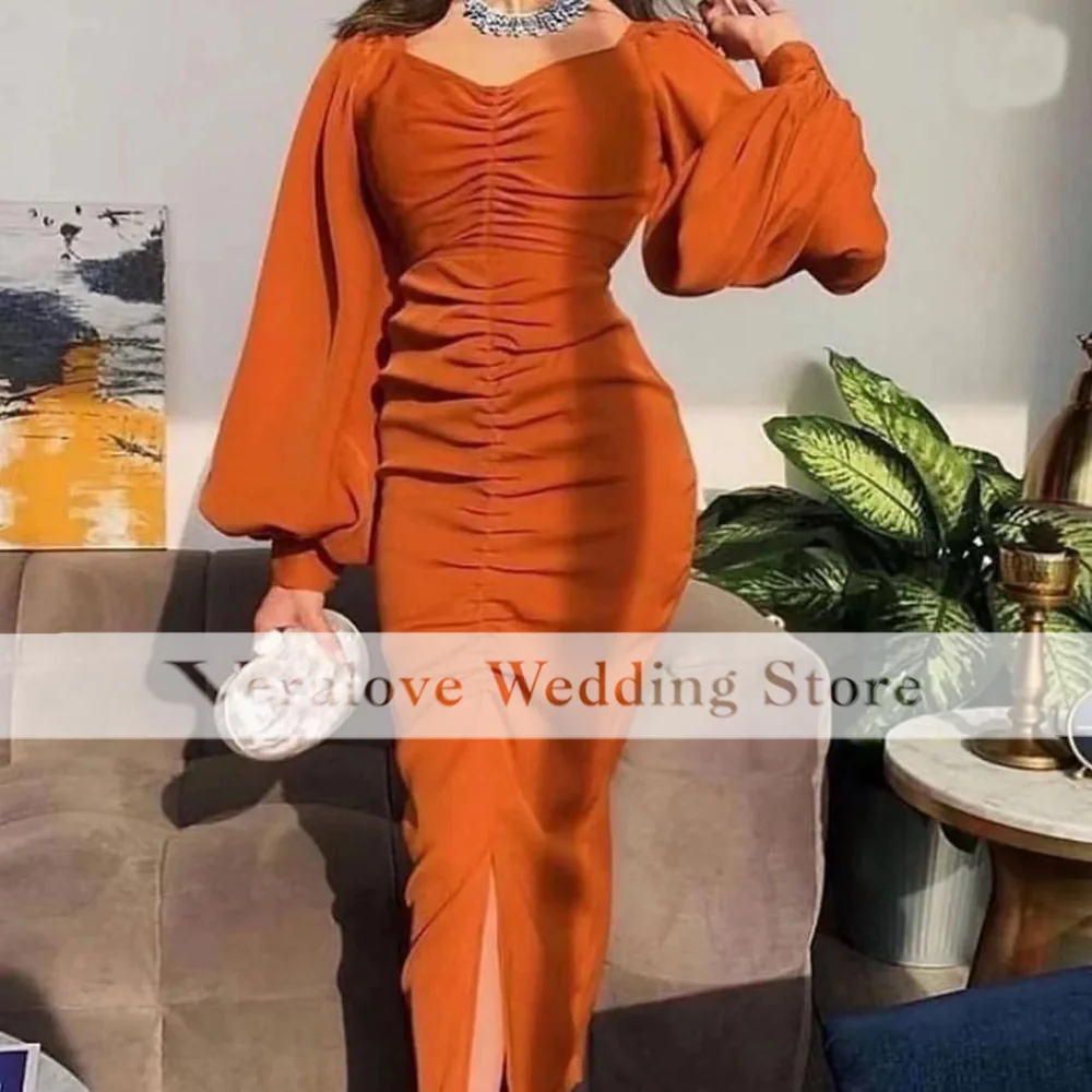 

Женское вечернее платье-русалка, оранжевое платье с длинным рукавом для выпускного вечера в стиле Саудовской Аравии