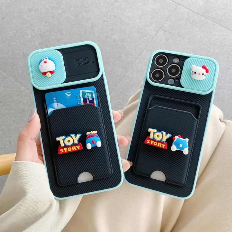 

Luxury Creative sliding Lens Protection Card Holder Wallet For Apple iPhone 11 12 Pro Max Case X XS XR 7 8 Plus SE2020 Cover