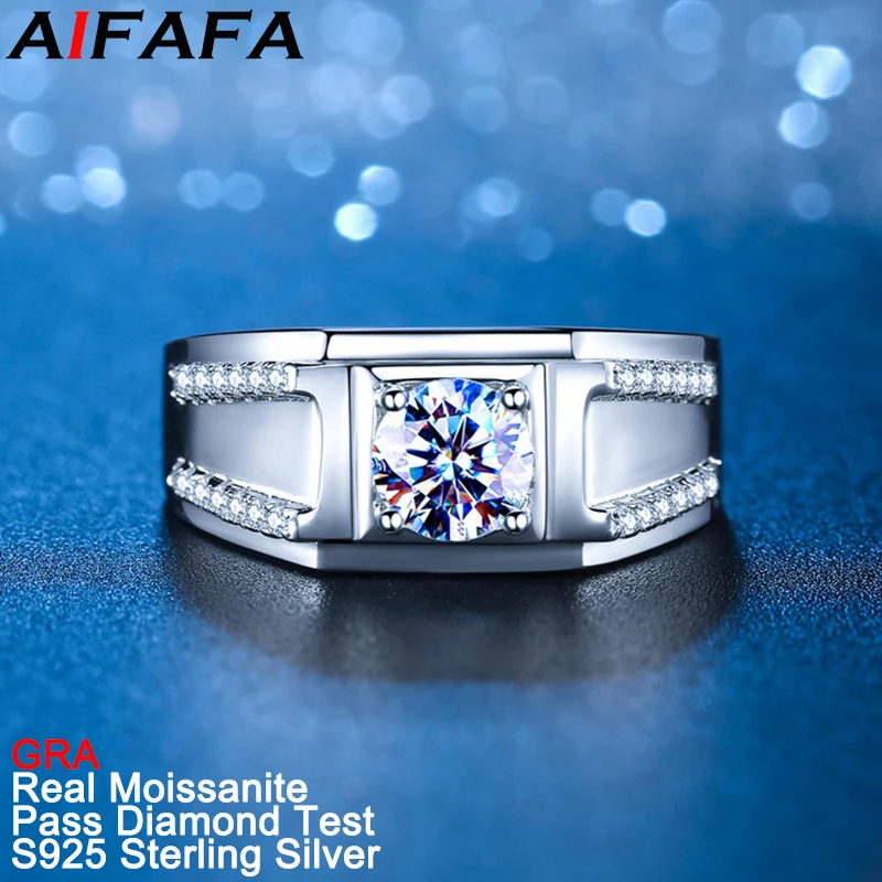 

AIFAFA 1 Carat Real Color Moissanite Rings for Men Women Sparkle Gemstone S925 Pure Silver Wholesale Jewelry Pass Diamond Test