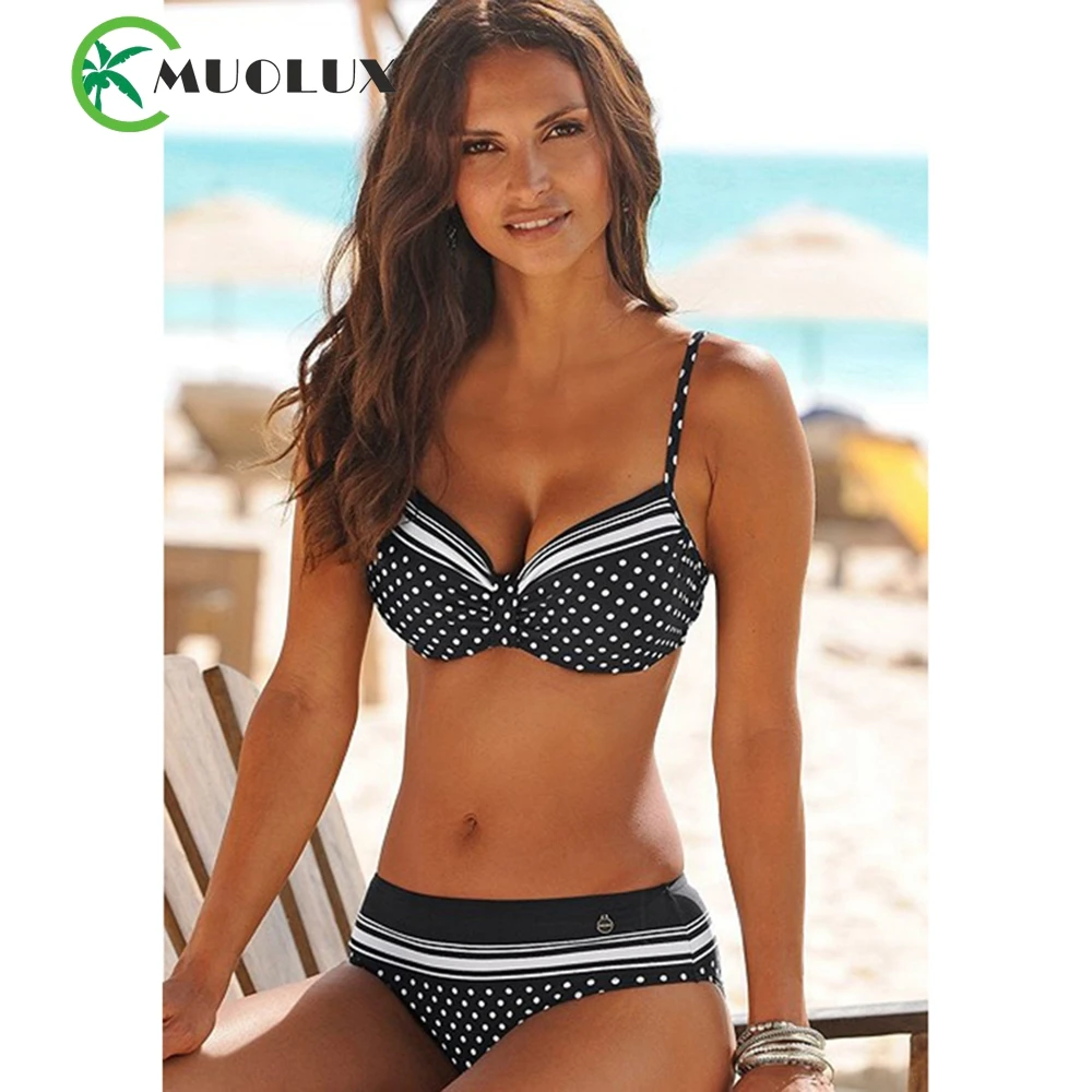 

MUOLUX 2023 Vintage Push up Bikini Set Sexy Swimwear Bikinis Black Tankini Women Dot Polka Swimsuit Plus Size Beachwear S-3XL