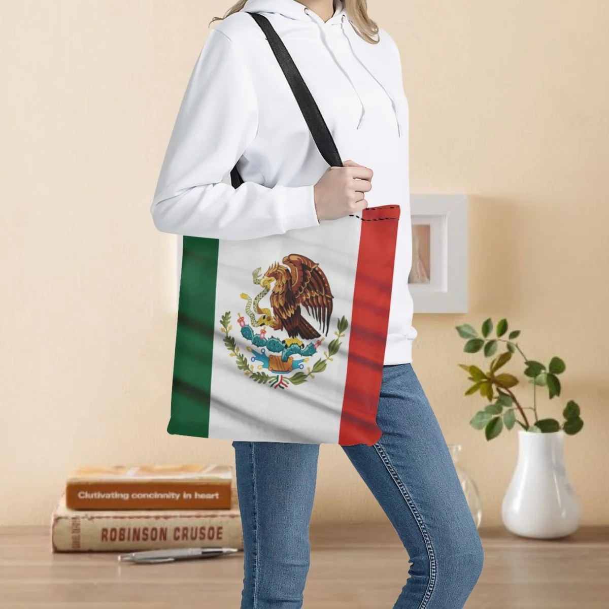 

Сумки для покупок для женщин, сумки-тоуты с мексиканским флагом, экологически чистые холщовые сумки для продуктов, школьные сумки через плечо для девочек, подарки