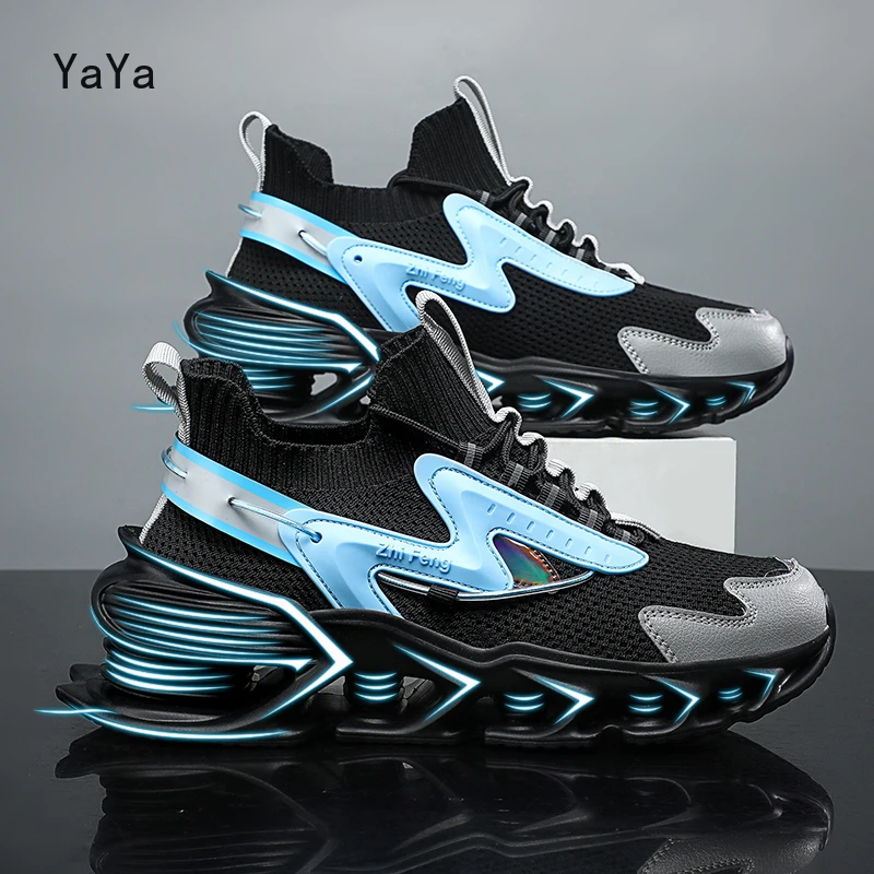 

Design Blade Sole Sport Shoes Men Breathable Mesh Running Shoes for Men Damping Cushioning Athletic Jogging Sneakers Zapatillas