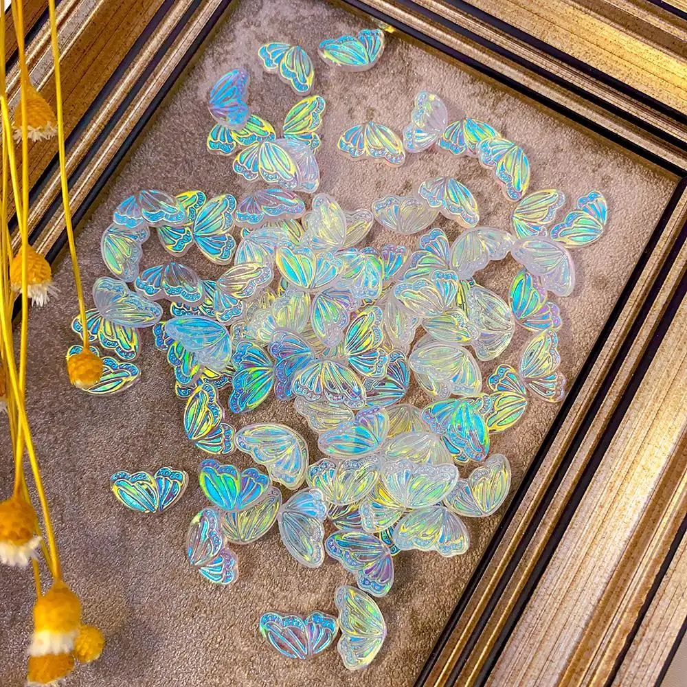 

100pcs Holographic Angel Wings Nail Art Charms AB Colorful Resin Half Wing DIY Manicure Kawaii 3D Jewelry Mini Resin Accessories