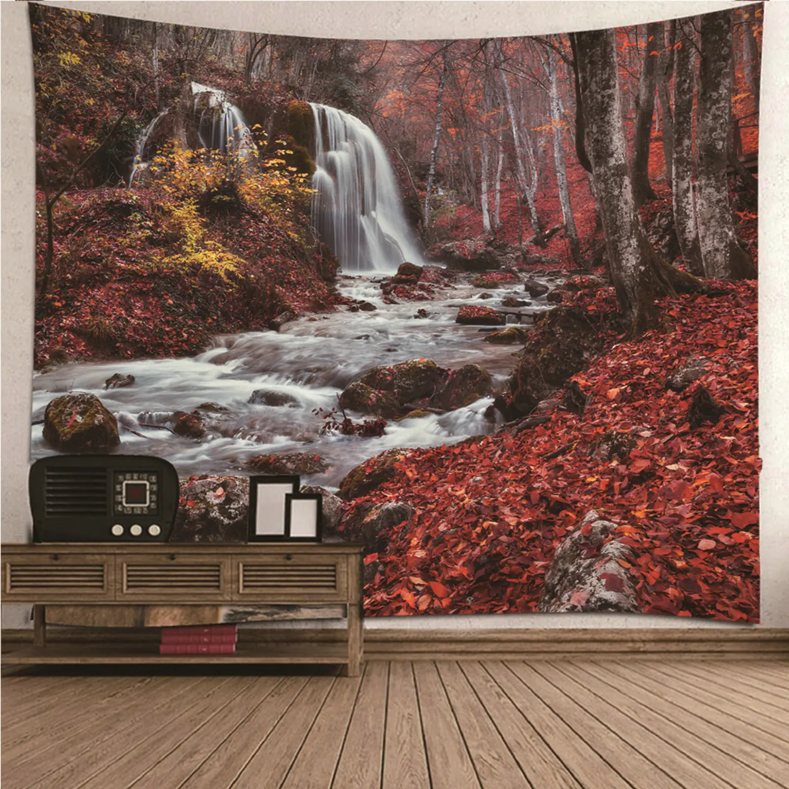 

Tapestry Pretty Small Tapestry Decor natural scenery Maple Forest Falls Creek Wall Hanging Blanket Dorm Art Decor Covering