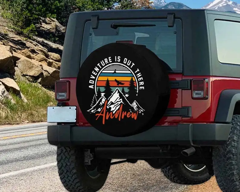 

Personalized Printed Name Tire Cover, Custom Tyre Cover w Text for Jeep Camper SUV, Car Decoration, Car Accessories Gift for Car