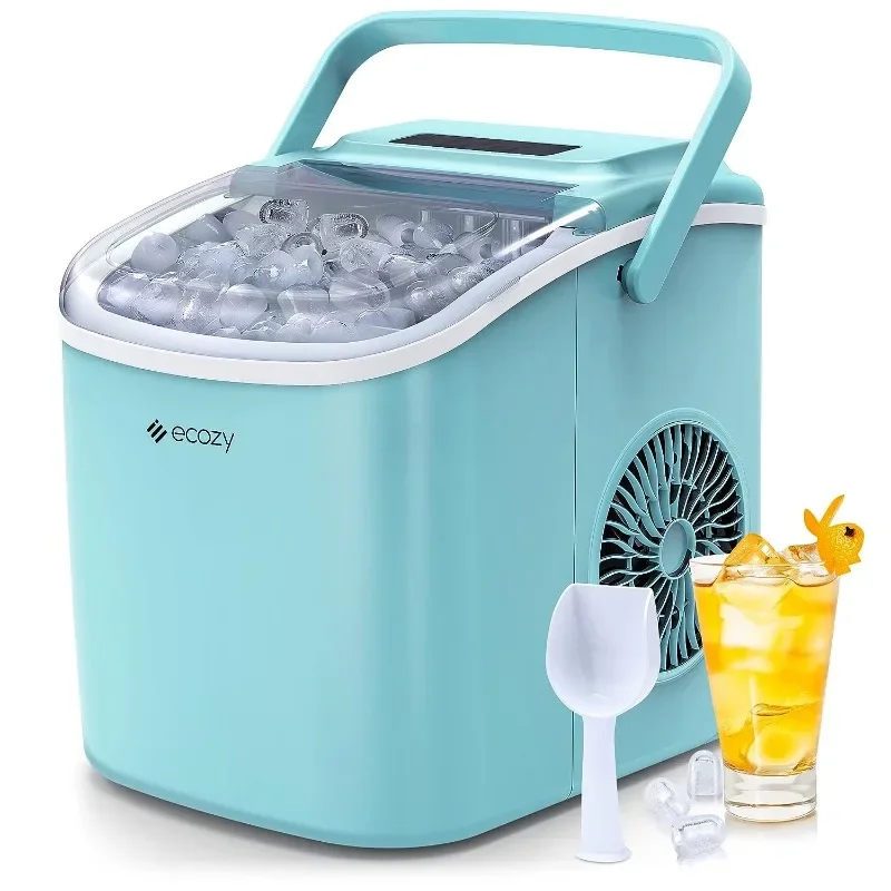 

ecozy Portable Ice Maker Countertop, 9 Cubes Ready in 6 Mins, 26 lbs in 24 Hours, Self-Cleaning Machine with Ice Bags