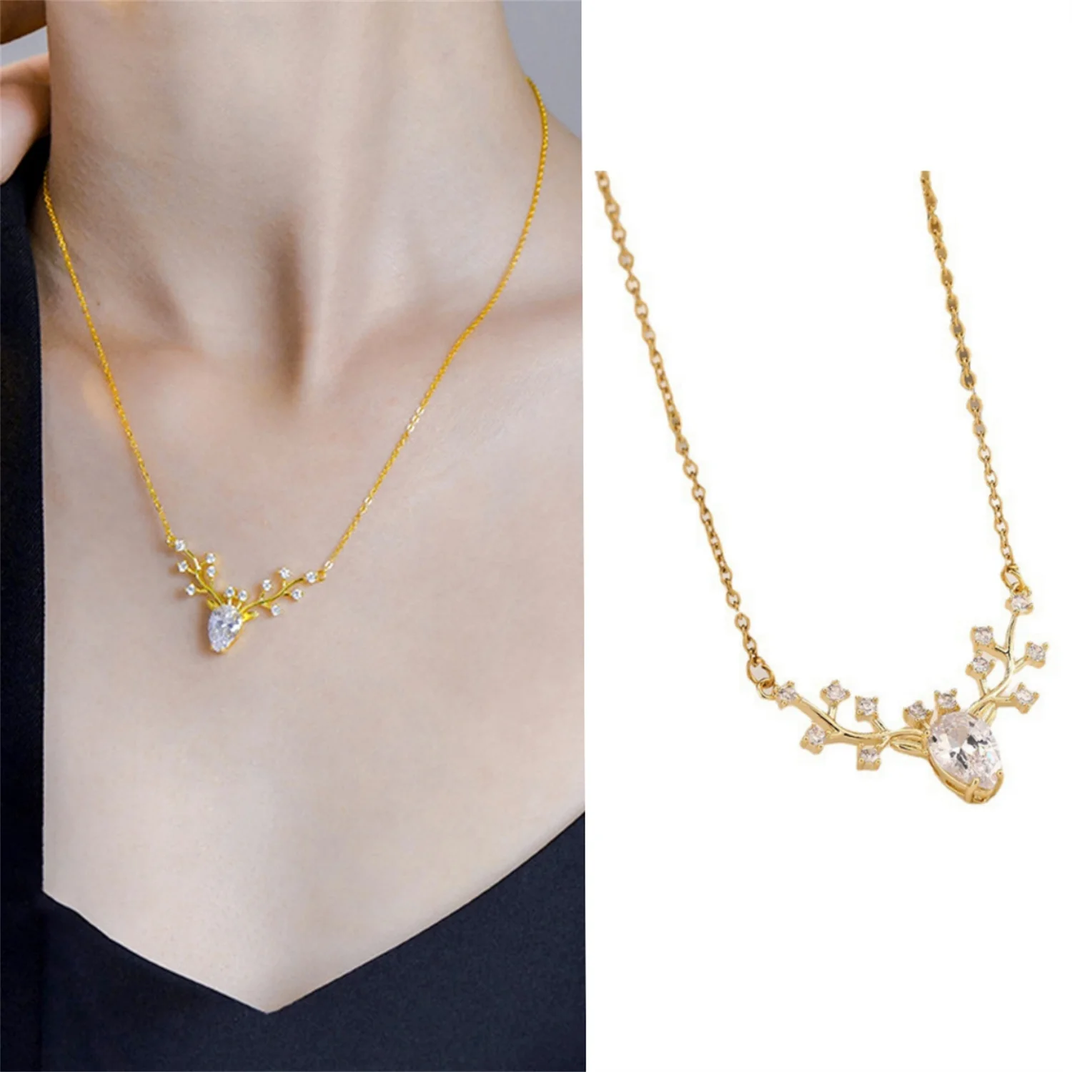 

Temperament Elk Clavicle Chain Necklace for Women Exquisite Romantic Rhinestone Unique Necklace Fashion Female Jewelry Gift