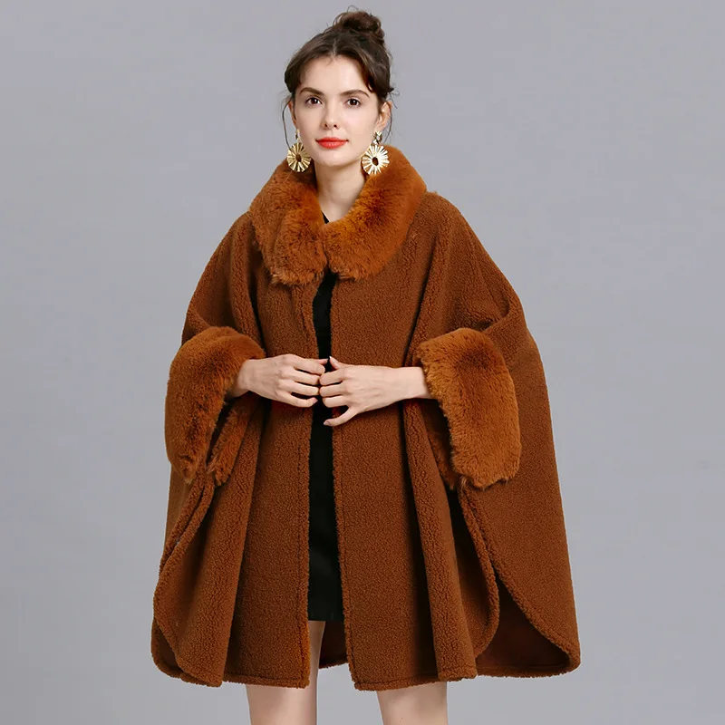 2022 Winter Pregnant Woman Outwear Long Loose Fleece Jackets Fuzzy Faux Fur Collar Maternity Cardigans Plus Size Capes & Ponchos