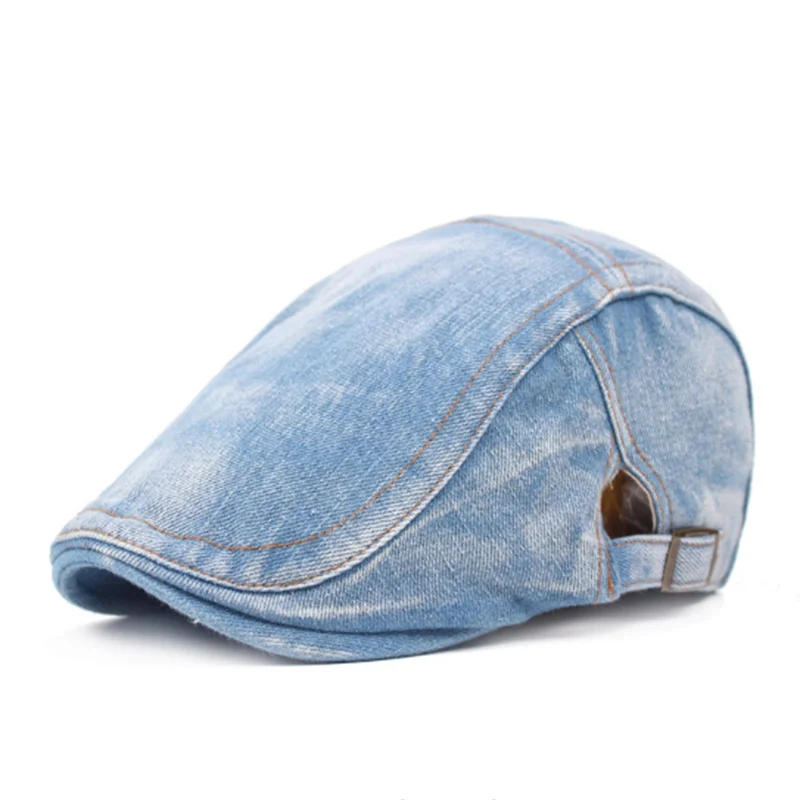 

Solid Cotton Gatsby Cap Mens Denim Hat Golf Driving Summer Sun Cabbie Newsboy