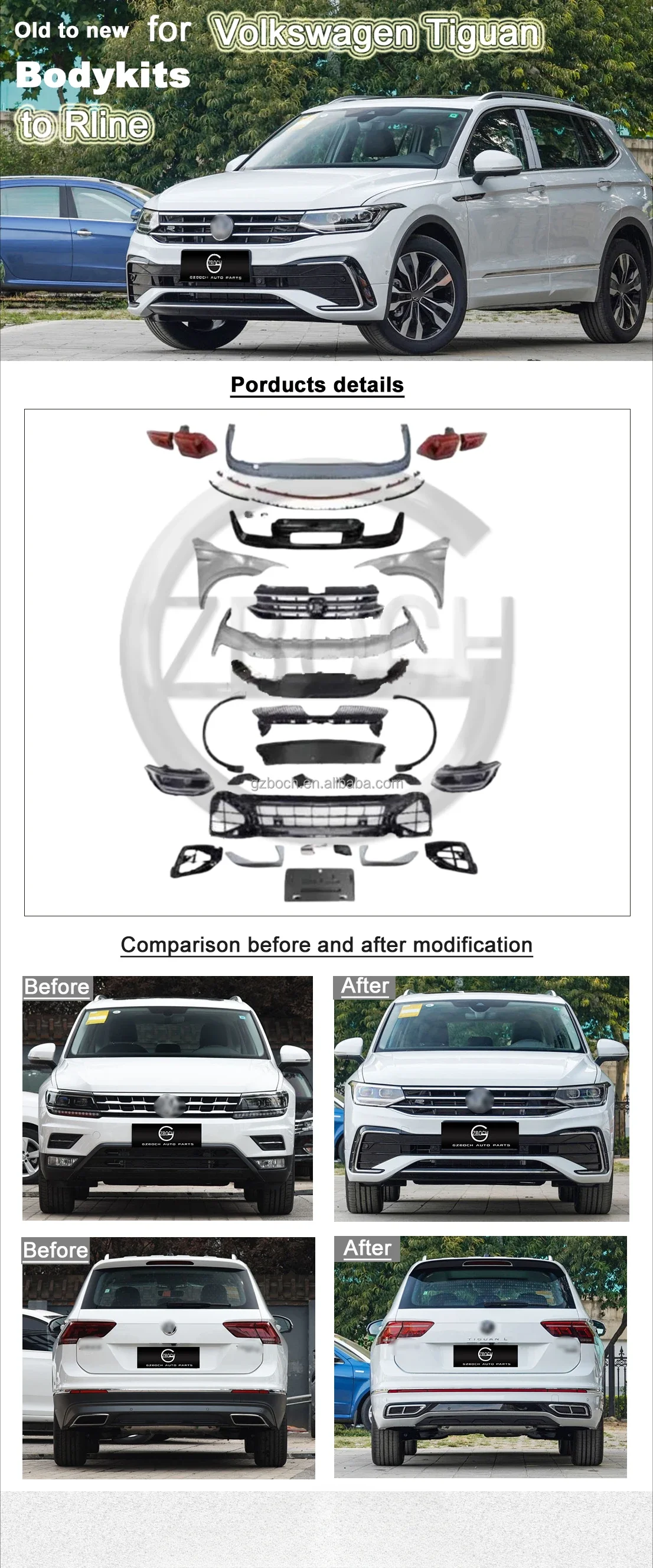 Обвесы BOCH для VW Tiguan Upgrade 2023 R-line старые новых автомобильных бамперов передний