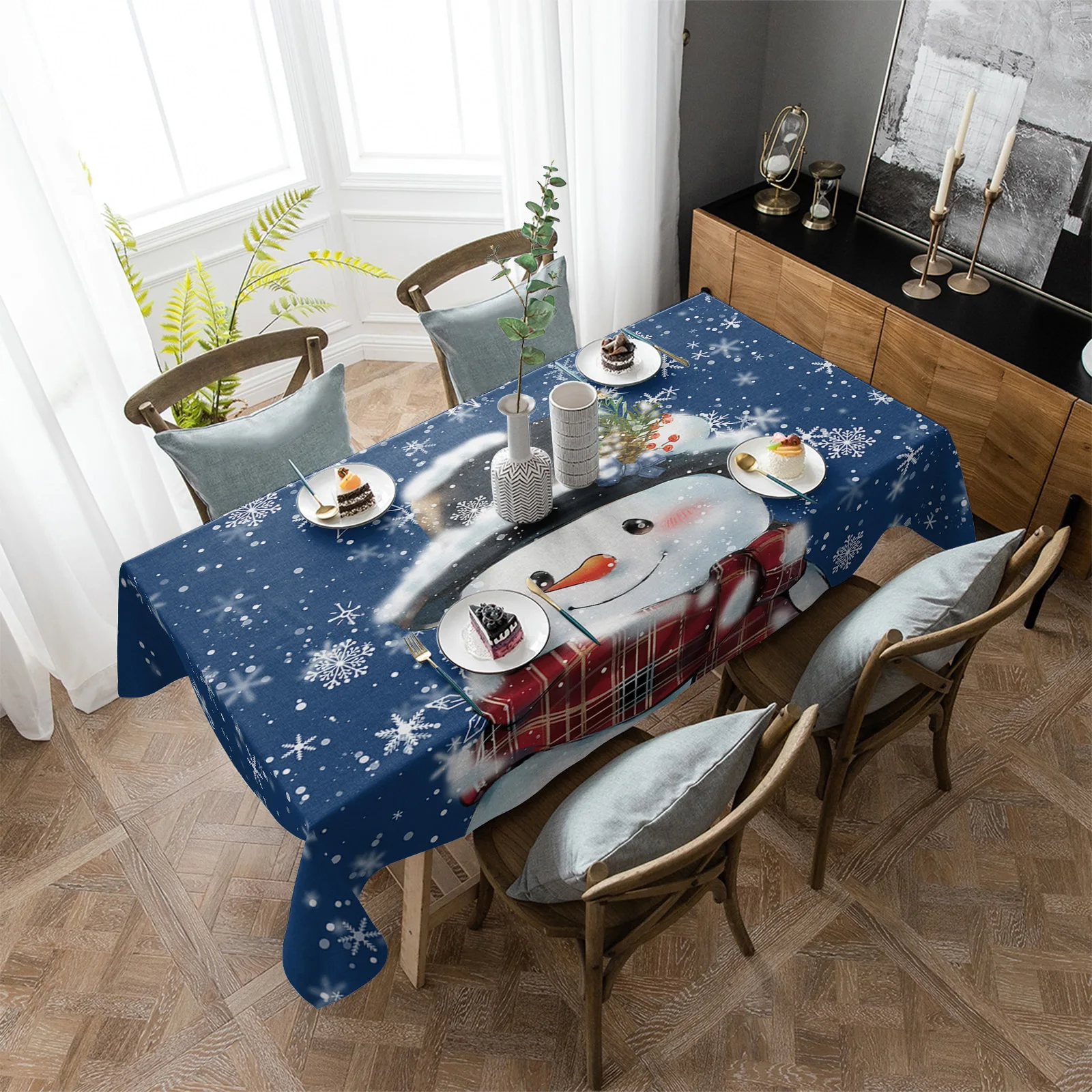 

Водонепроницаемая скатерть с рождественским снеговиком, снежинкой, прямоугольная скатерть для свадебной вечеринки, праздничный декоративный чехол для стола