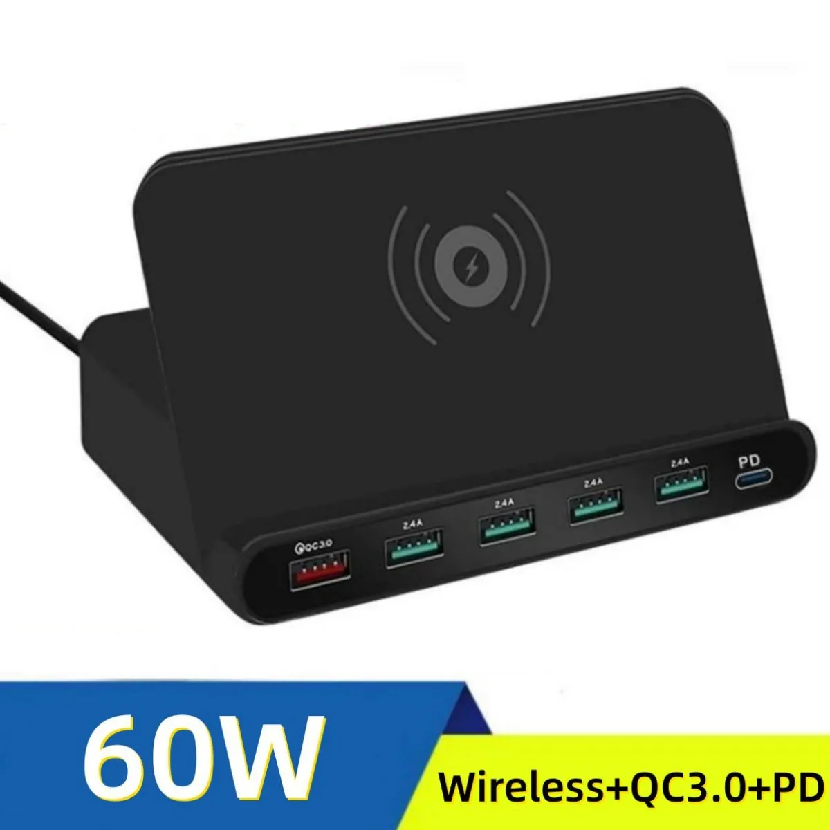 Зарядное устройство с несколькими USB-портами, 60 Вт, быстрая зарядка, QC3.0, зарядное устройство, беспроводное зарядное устройство для Iphone 8, 11 Pro, Samsung S20