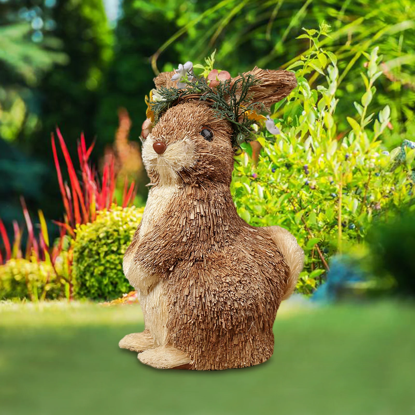 

Easter Bunny Figurine Hand Woven Straw Easter Rabbit Simulation Statue For Toys Collection Playset Decoration For Home Office