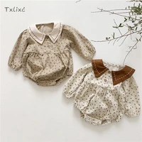 txlixc infant baby girl corduroy romper doll collar long sleeve floral print romper baby sweet style jumpsuit