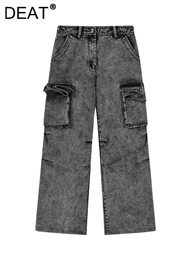 

Женские джинсовые брюки в стиле пэчворк DEAT, Длинные свободные широкие брюки в складку с карманами, осень 2023, 29L3553