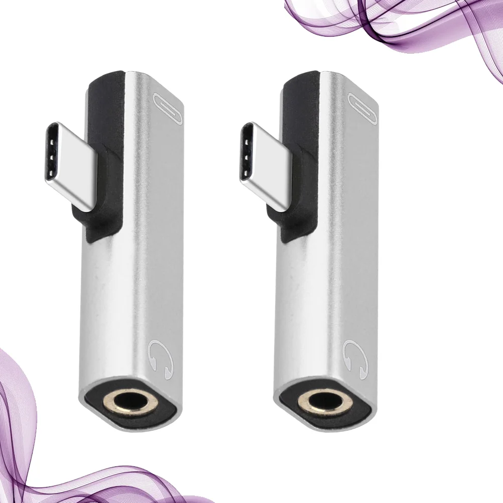 

2pcs Type C to TypeC Dual Type-C USB-C Type C To 35mm Aux Jack Audio Adapter Earphone Charging Converter for Phone (Silver)