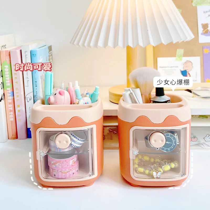 

Kawaii Cute Pig Pen Holder Desktop Storage Box Cute Large-capacity Desk Makeup Pencil Storage Box School Stationery